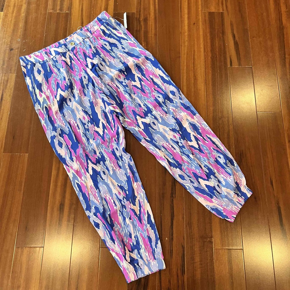 Lilly Pulitzer Jogger Pants Blue Purple Modal Tencel Abstract Print NWOT Size 4